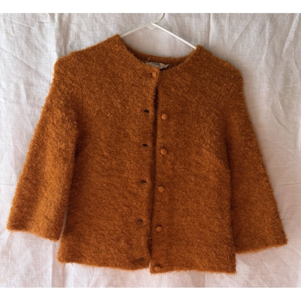 VTG Malbe Original Orange Boucle Knit Cardigan Sweater Girls 13 14